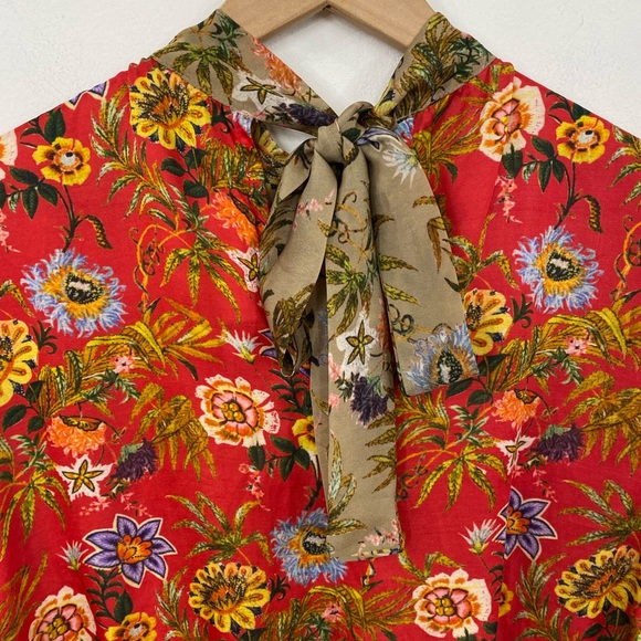 Nikasha Red Floral Toscana Tie Back Peasant Blouse - Picture 8 of 9